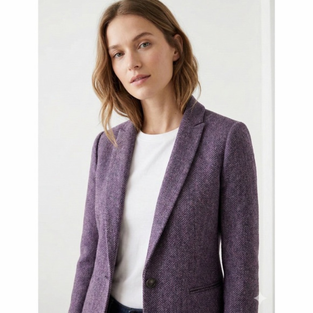 J.Crew Parke Blazer in Purple Herringbone English Wool Jacket 8 EUC